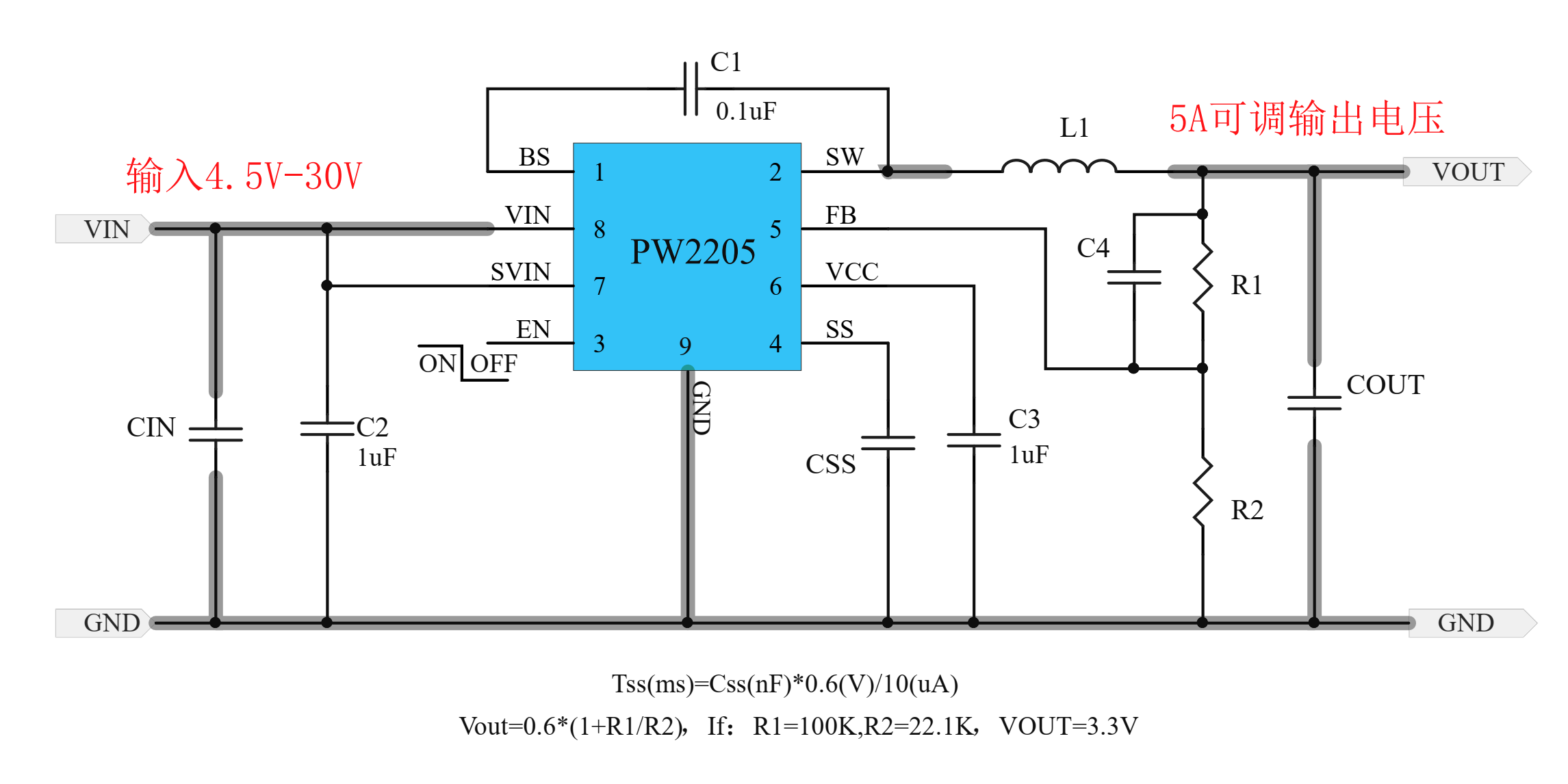 24V转3.3V芯片，同步降压DC-DC转换器5A输出电流