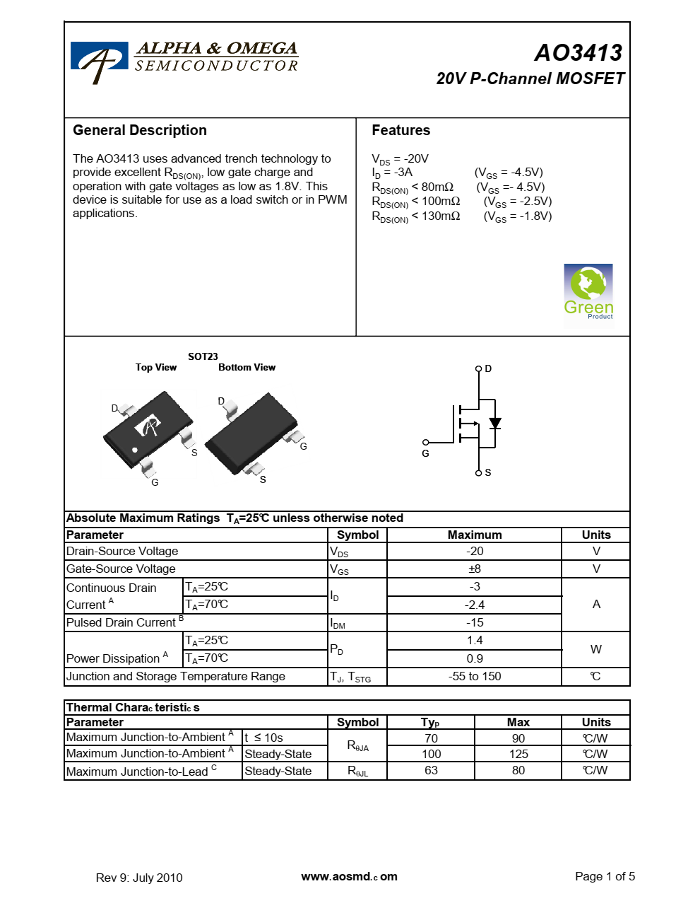AO3413采用先进的沟槽技术，提供出色的RDS（ON）、低栅极电荷和低至1.8V的栅极电压 - 芯片 - 深圳市夸克微科技有限公司