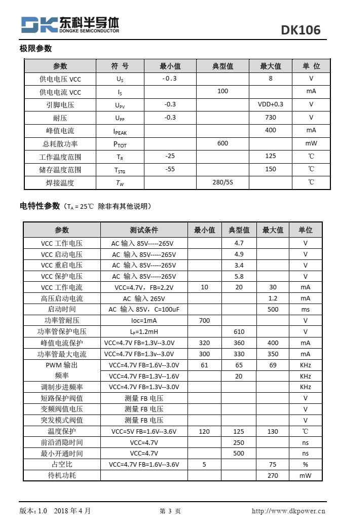 DK106 是次级反馈反激式 AC-DC 离线式开关电源控制芯片