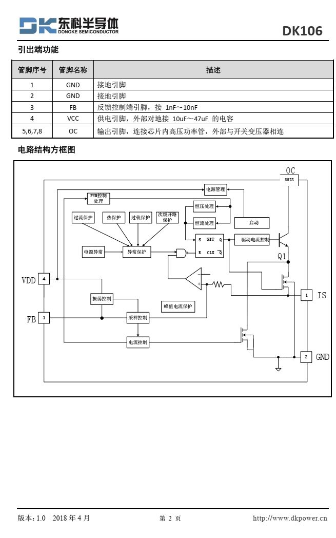 DK106 是次级反馈反激式 AC-DC 离线式开关电源控制芯片