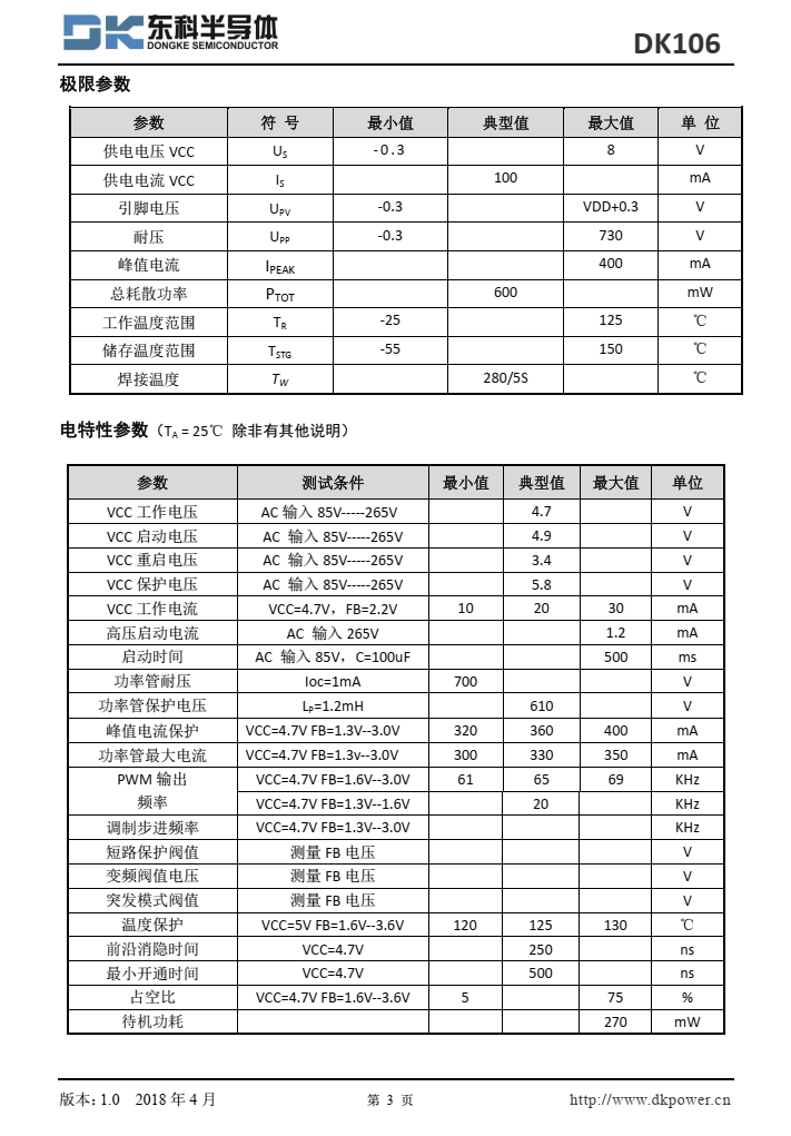 DK106 是次级反馈反激式 AC-DC 离线式开关电源控制芯片