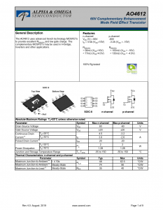 AO4612采用先进的沟槽技术MOSFET提供出色的RDS（ON）