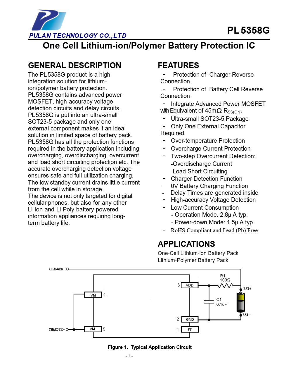PL5358G产品是一款高端产品  锂离子/聚合物电池保护的集成解决方案