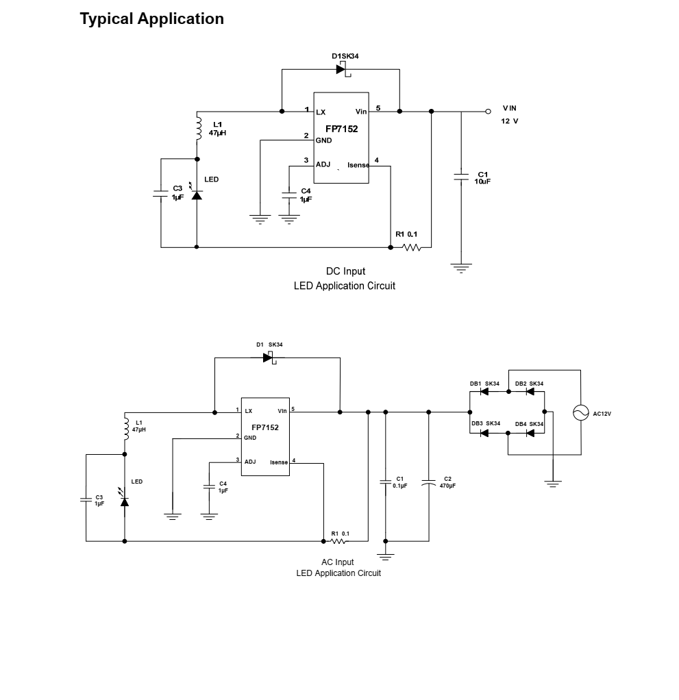 FP7152 是一种连续电流模式感应降压转换器。它可以驱动单个或多个串联 LED
