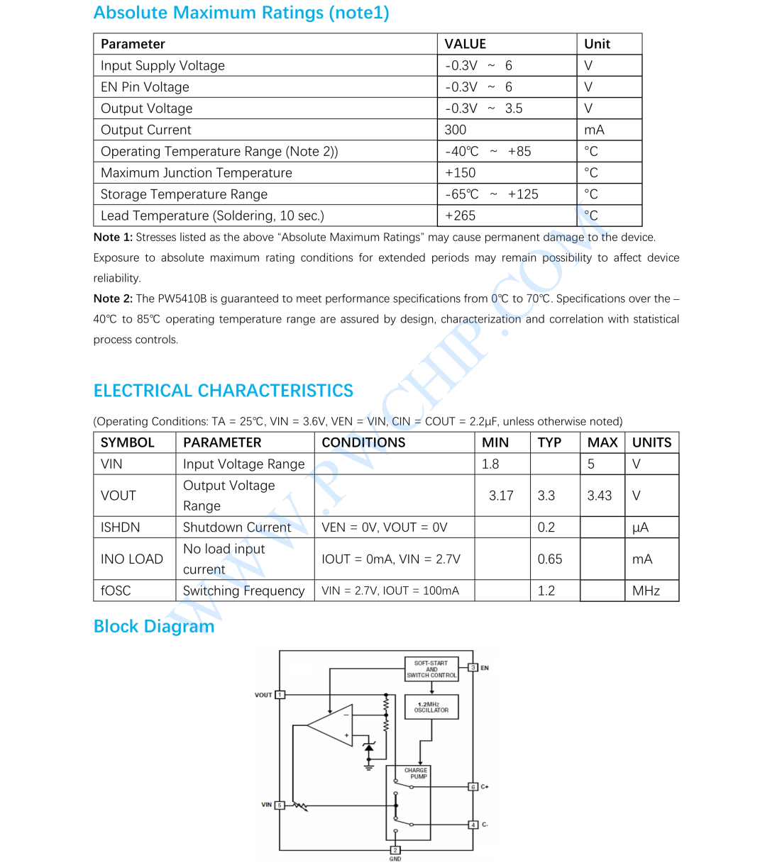 PW5410B输出3.3V，稳压电荷泵DC/DC转换器