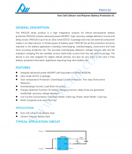f_fb9ec05657cd2a3b80b9d57b6abf4cbf.png PW3130单芯锂离子/聚合物电池保护IC