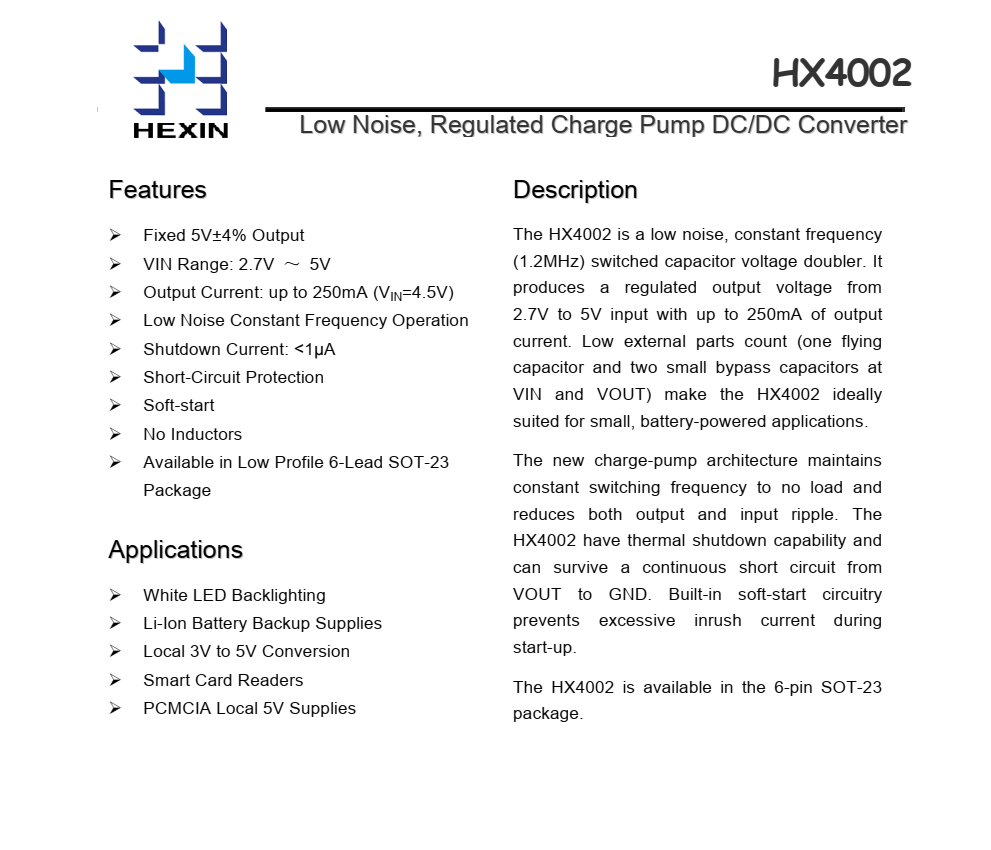 HX4002禾芯微SOT23-6封装，原装正品