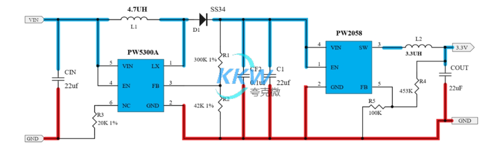 2.5V-4.5V 升降压 3.3V1A 恒压输出电路板 64号