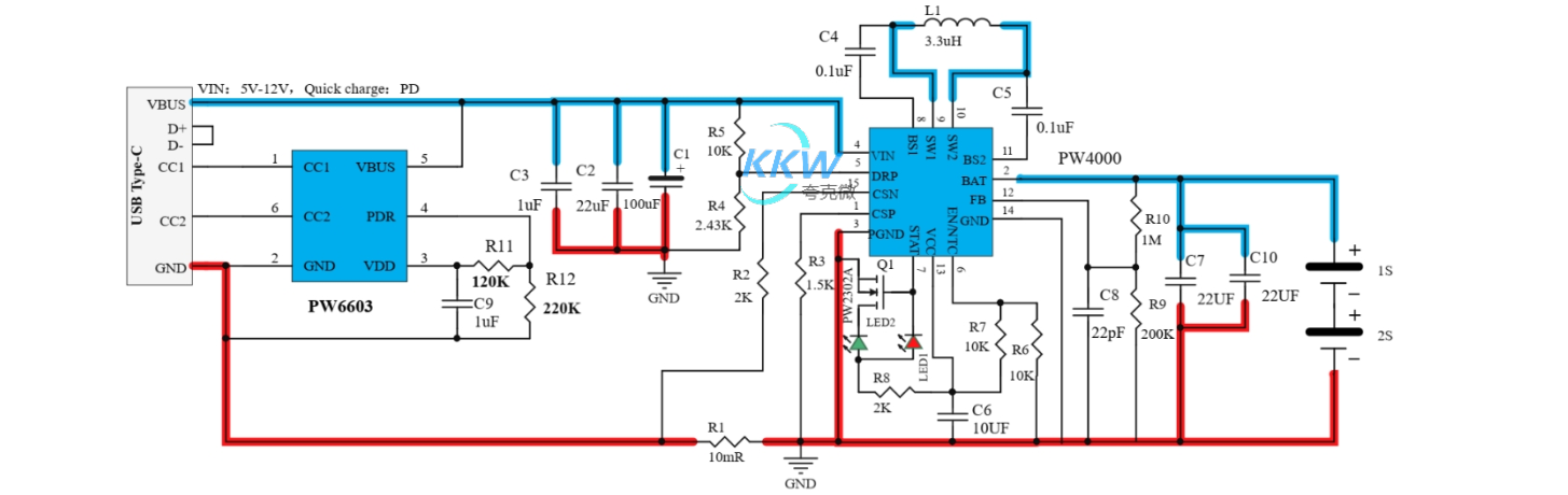 USB 充电器 5V-12V2A 给两节 7.2V 磷酸铁锂电池充电方案 PW4000 芯片 117号